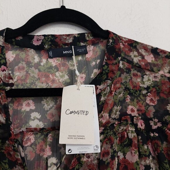 Mango Womens Black Brown Floral Multicolored Floral Print Sheer Long Sleeve Sz 6 - Picture 5 of 8